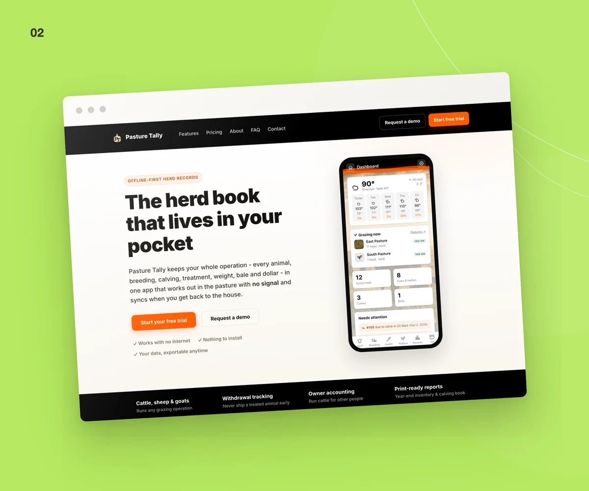 Pasture Tally herd records app website