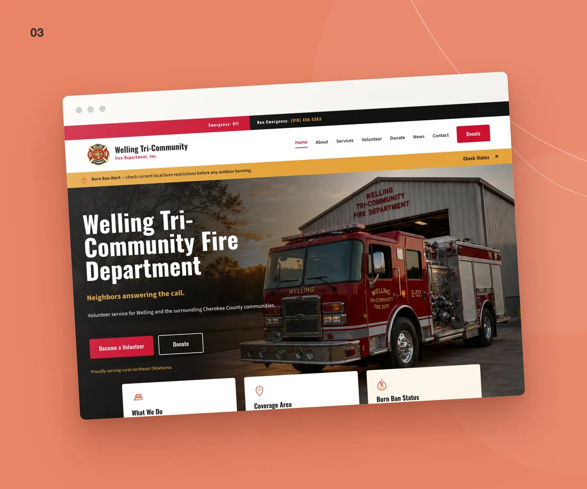 Welling Tri-Community Fire Department website homepage