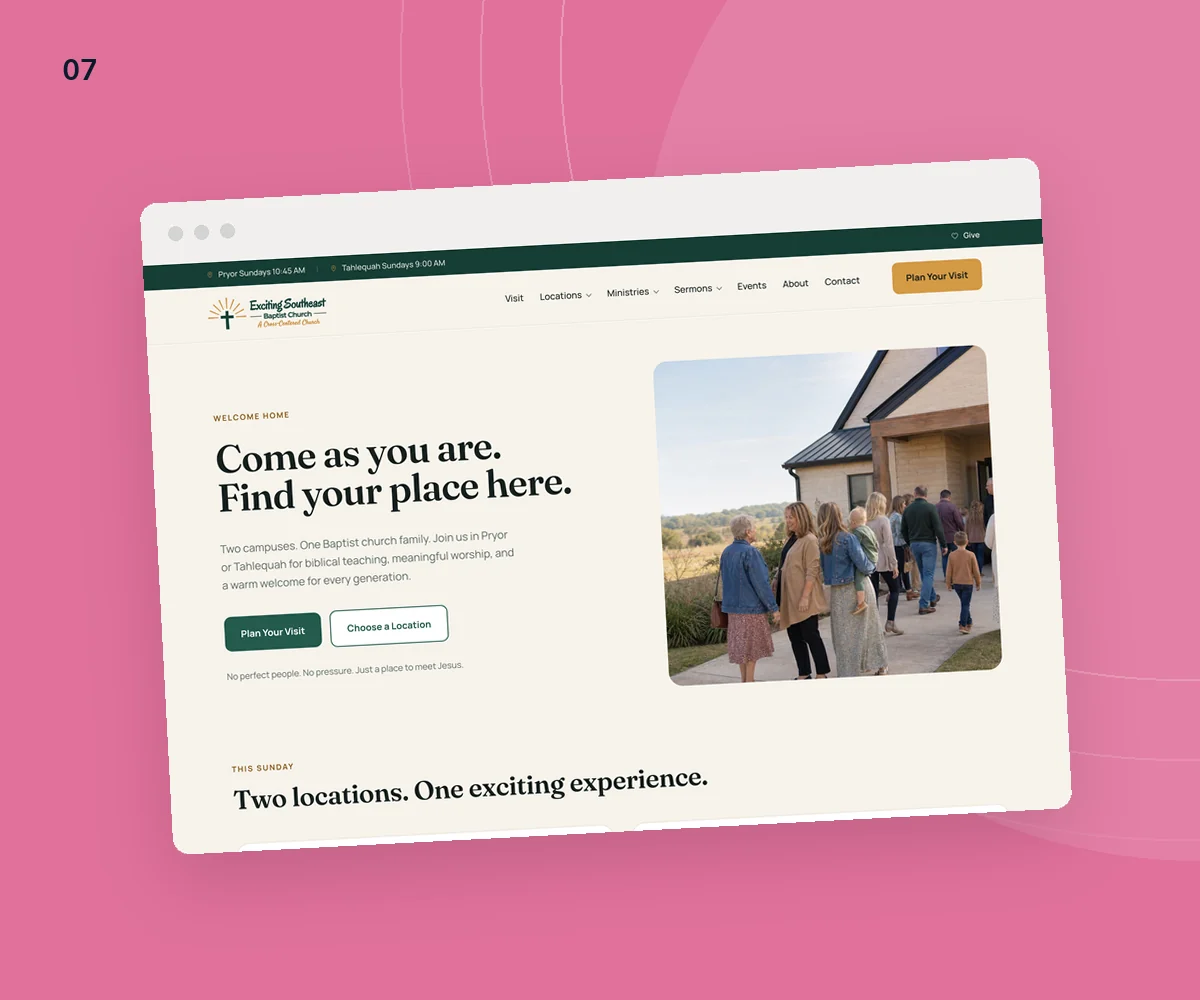 Exciting Southeast Baptist Church website homepage